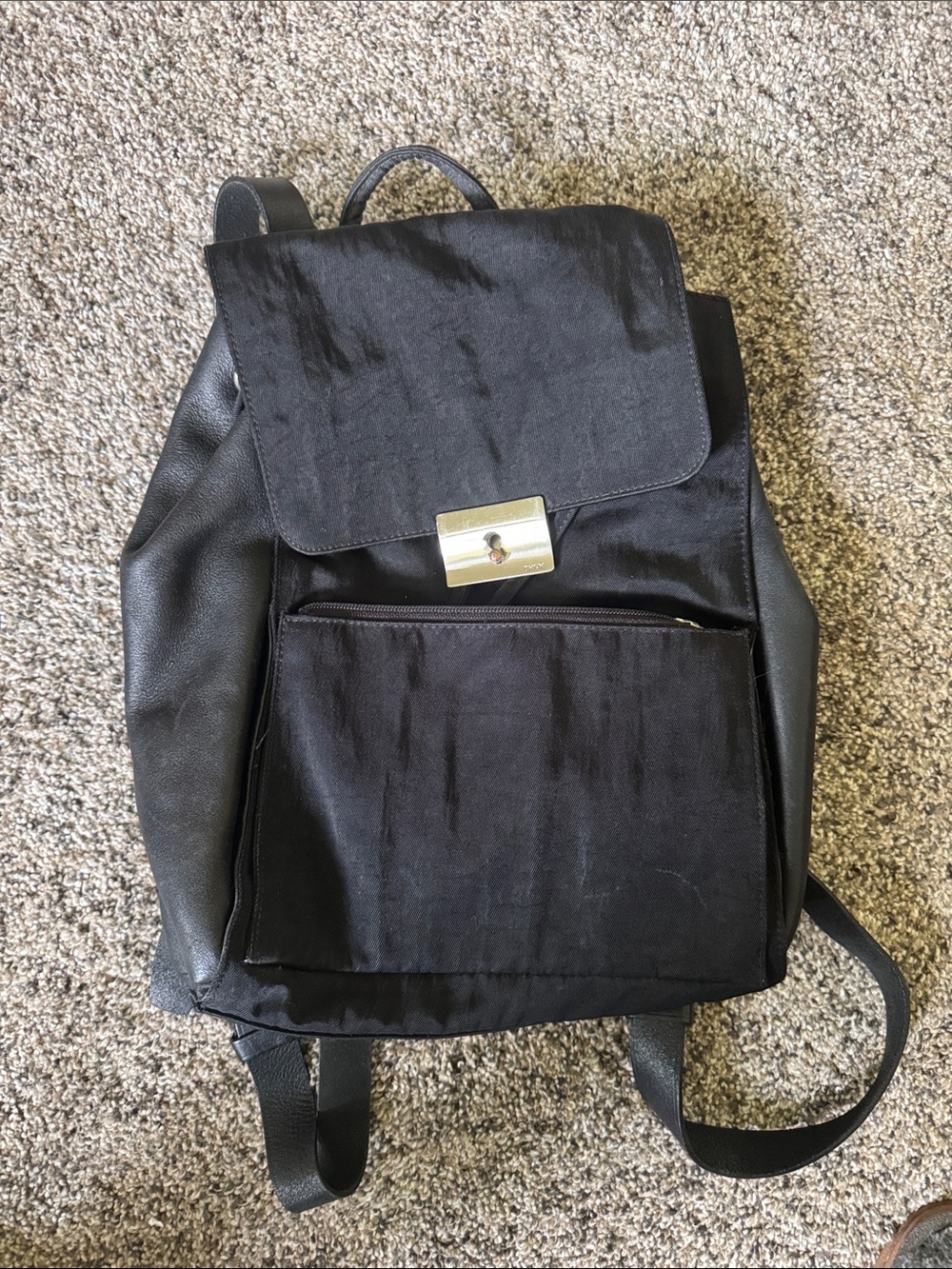 DKNY Black Backpack with Silver Lock Detail